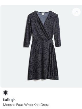 Kaileigh Faux Wrap Knit Dress - Navy with White Dot